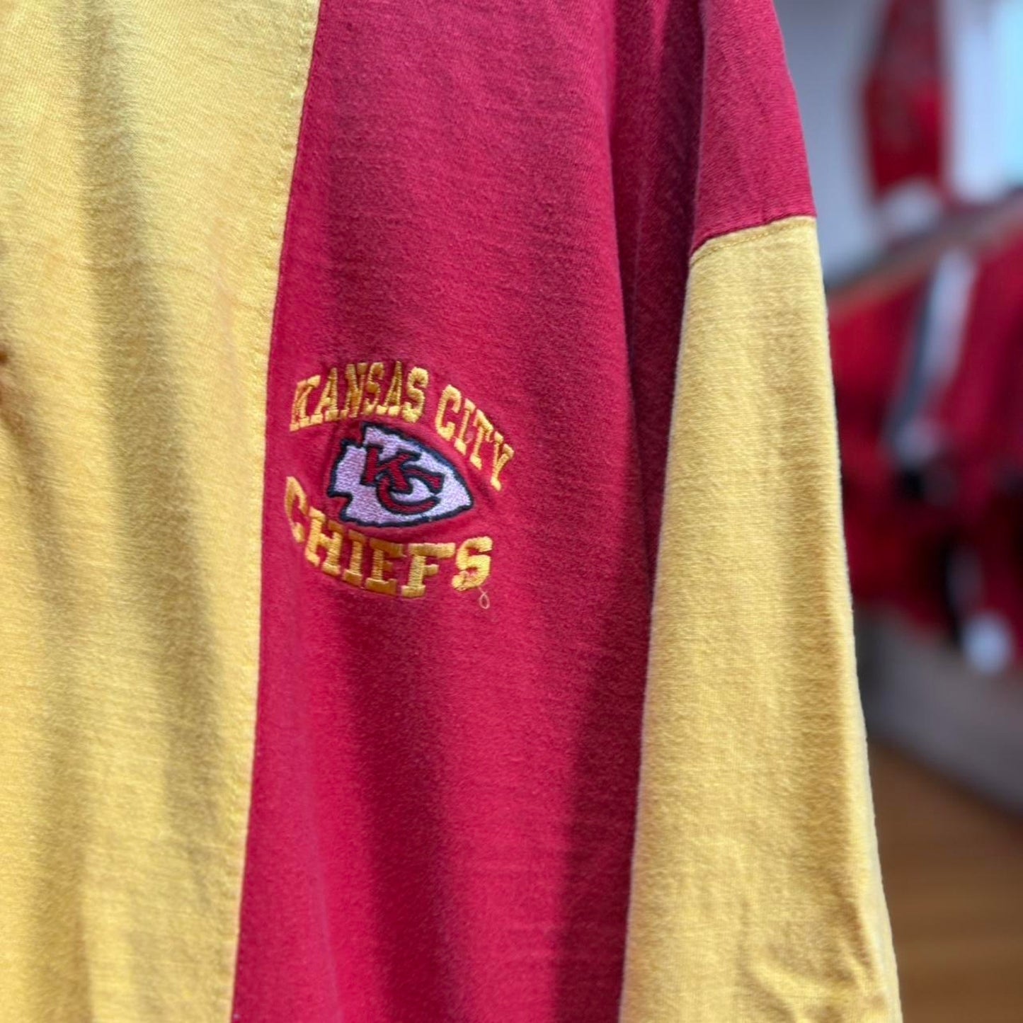 Vintage 90s Kansas City Chiefs Striped Polo Shirt - Large