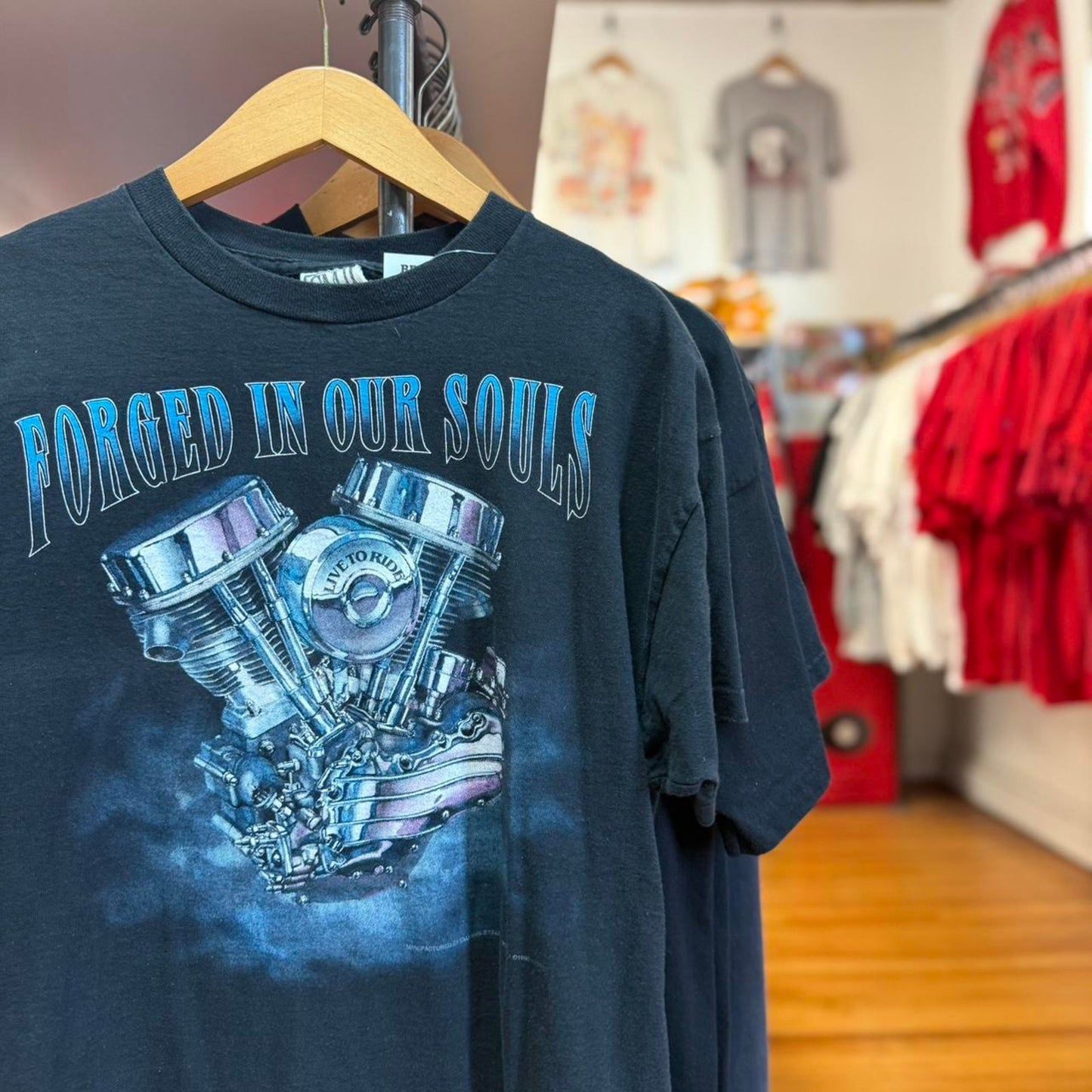 Vintage 90s Forged in Our Souls Engine Harley Davidson Biker T-Shirt