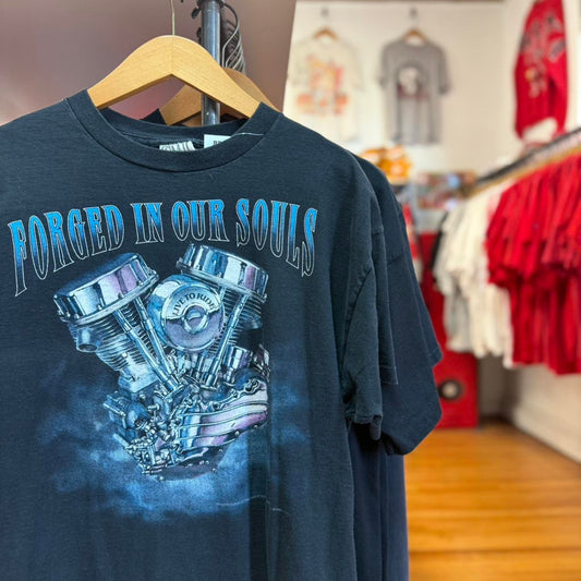 Vintage 90s Forged in Our Souls Engine Harley Davidson Biker T-Shirt
