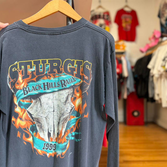 Vintage 90s Sturgis Black Hills Rally Eagle Flame Skull T-Shirt