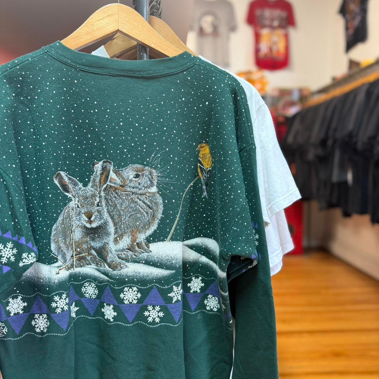 Vintage 90s Rabbit Winter Snow AOP Crewneck