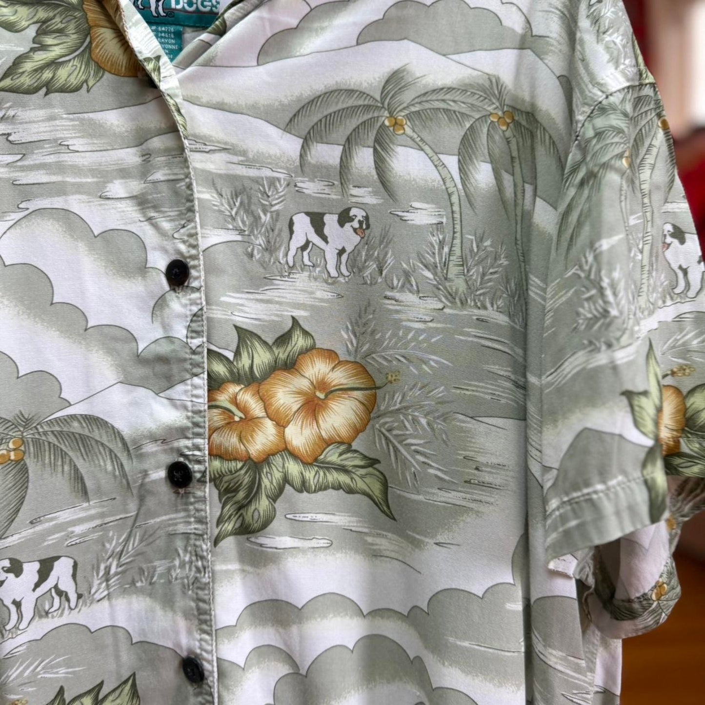Vintage 90s Big Dogs Hawaiian Print Button Up Shirt - X-Large