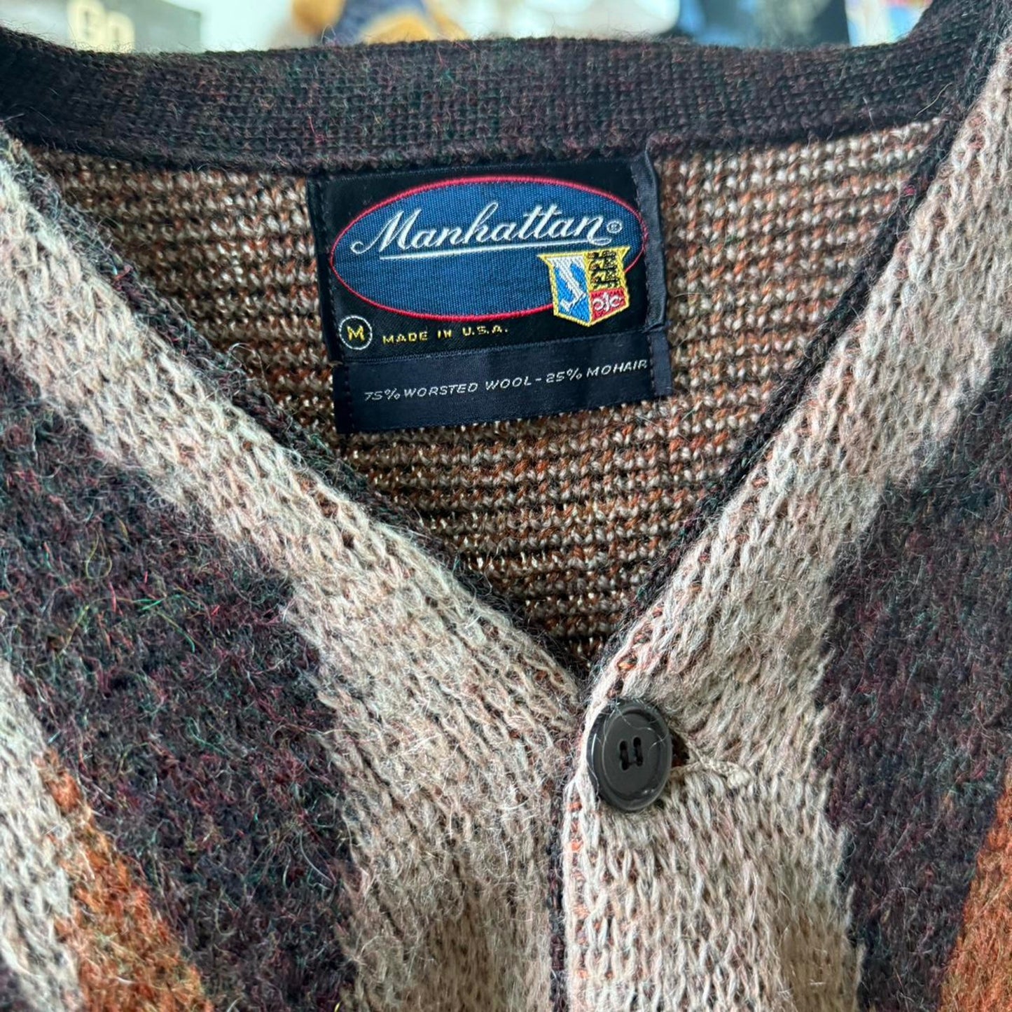 Vintage 1960s Mohair Manhattan Patterned Cardigan - Medium