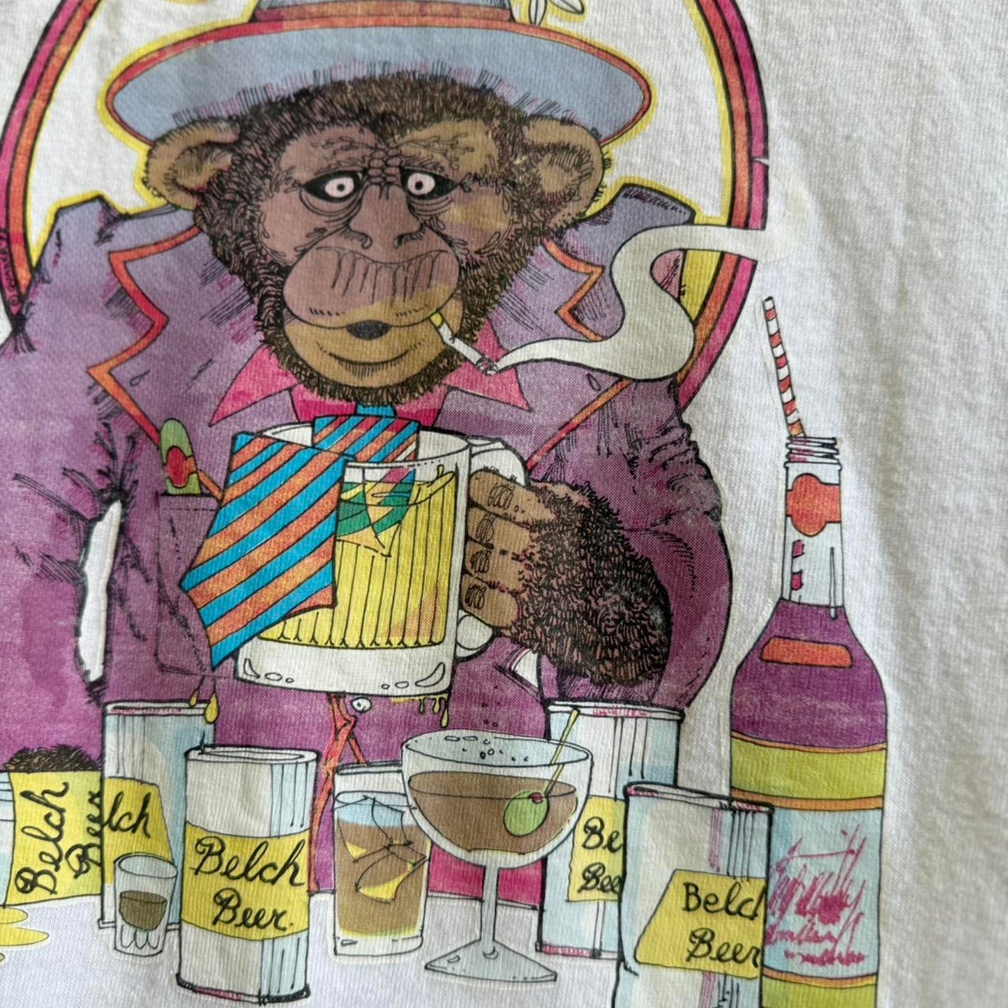 Vintage Booze Solves Everything Drinking Alcohol Monkey T-Shirt