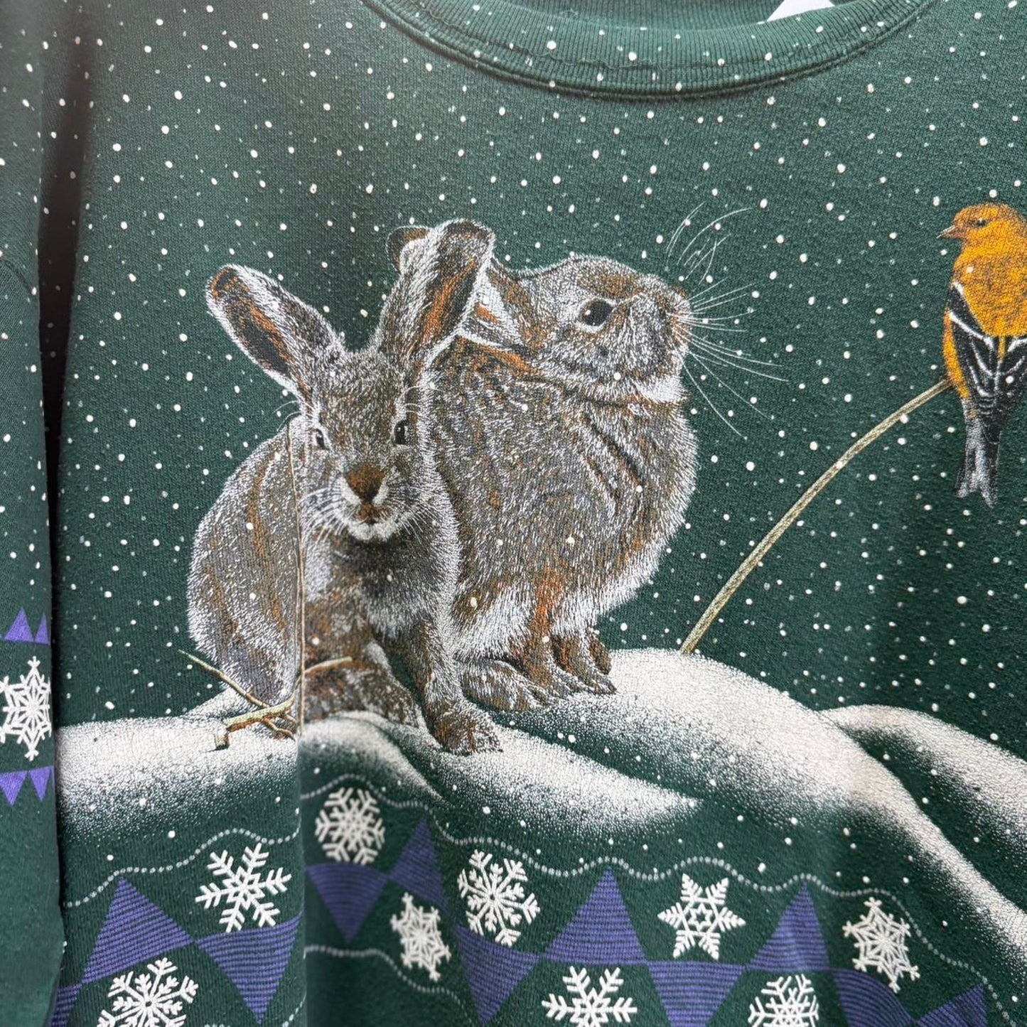 Vintage 90s Rabbit Winter Snow AOP Crewneck