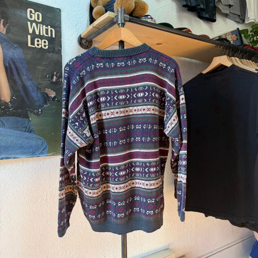 Vintage 90s Patterned Knit Knitted Sweater - X-Large
