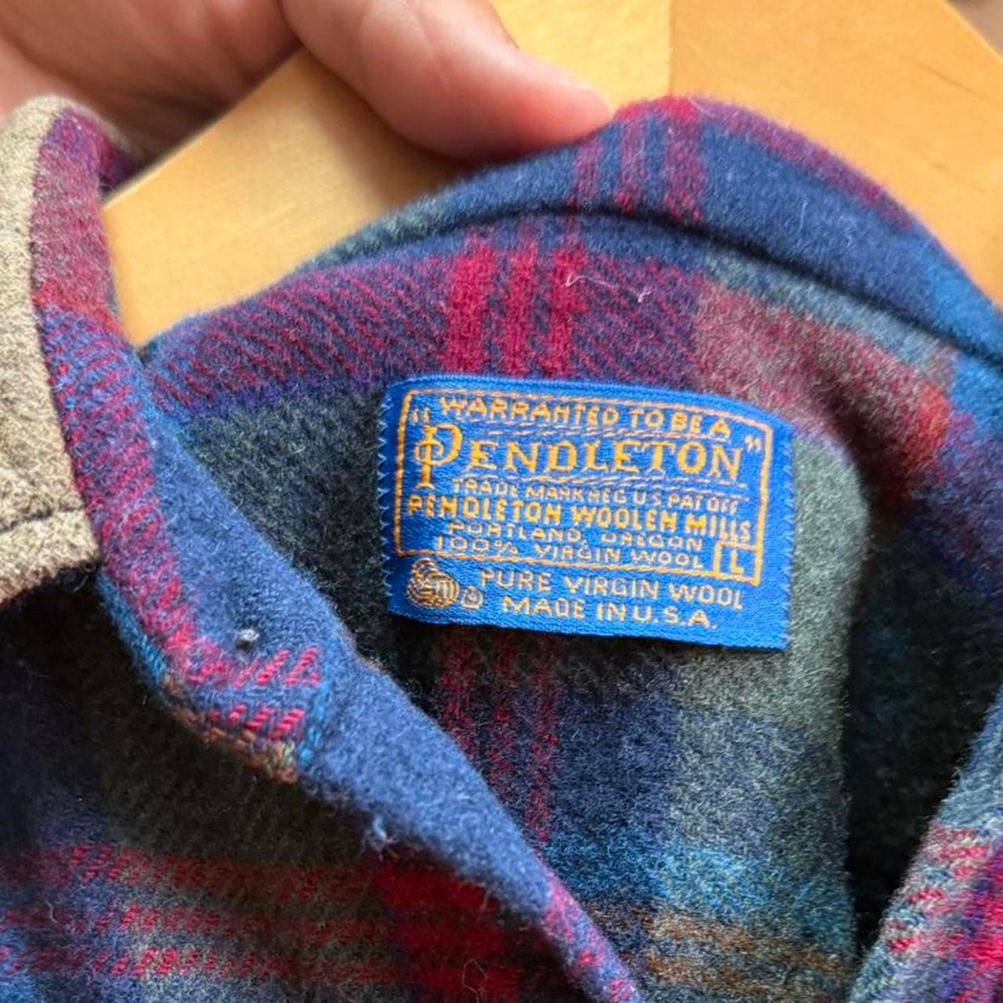 Vintage 90s Pendleton Plaid Wool Suede Collar Shirt - Large