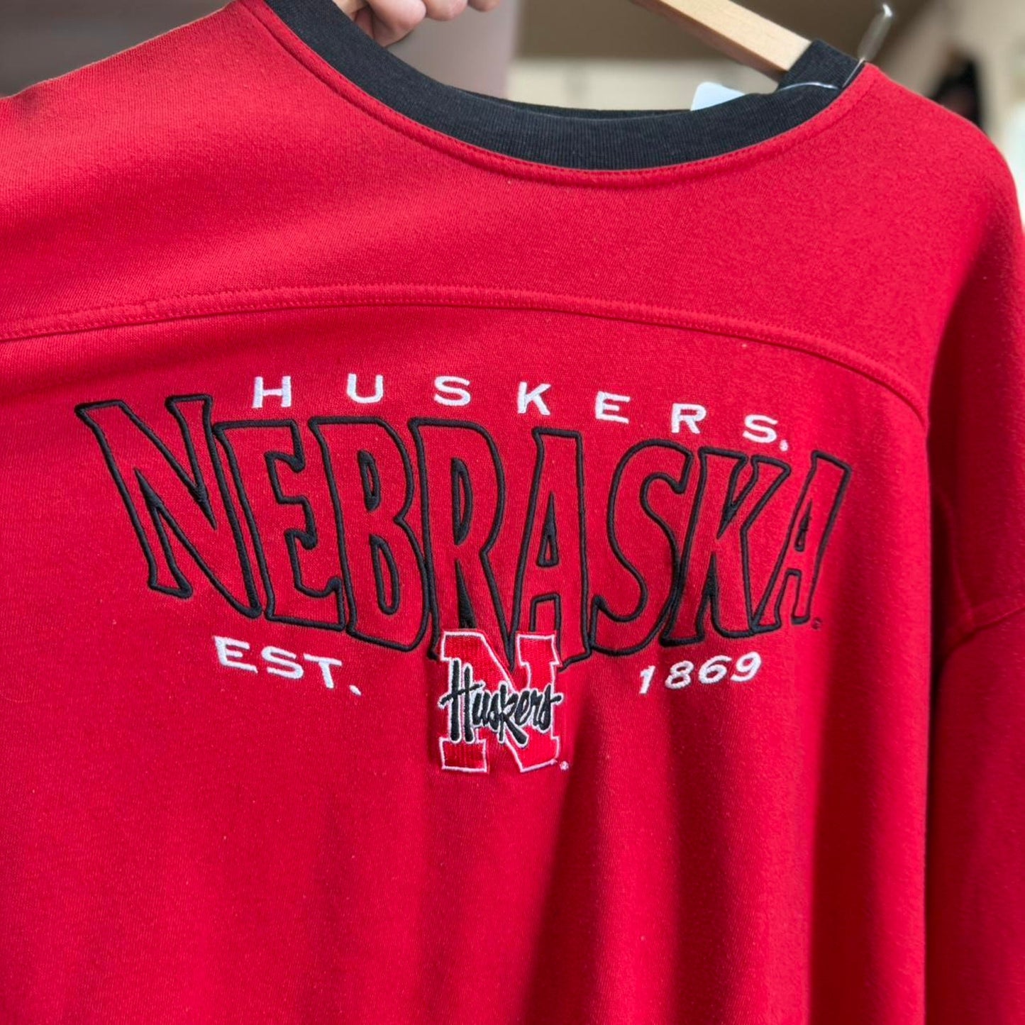 Vintage 90s Nebraska Huskers Ringed Embroidered Crewneck