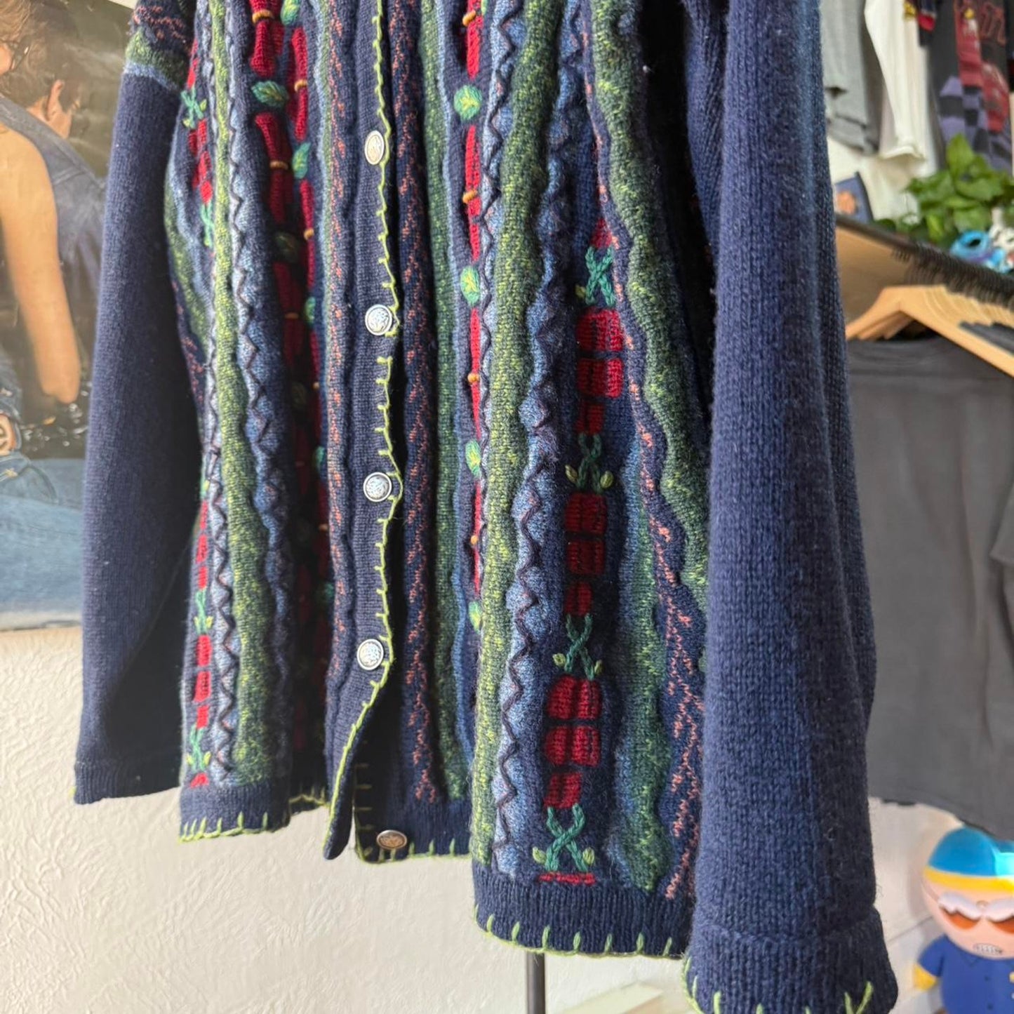 Vintage 90s 3D Knit Cardigan Sweater - Large