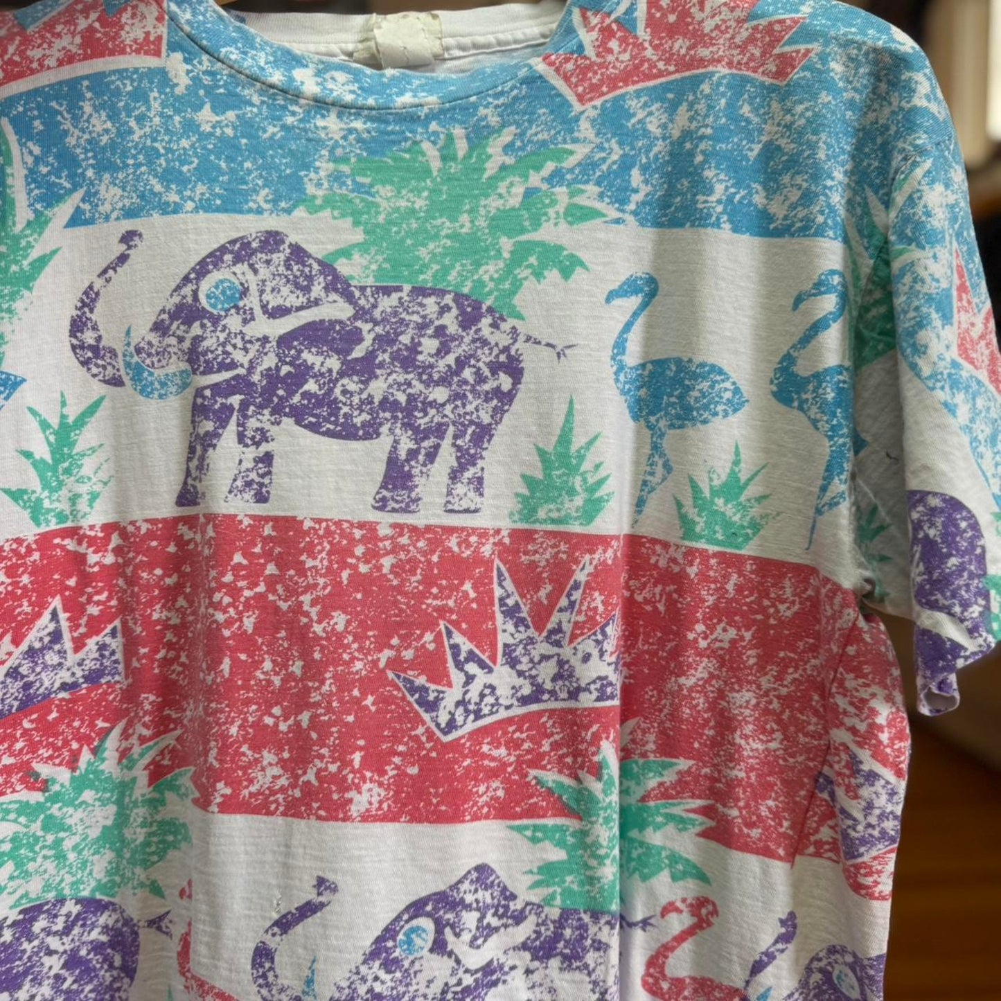 Vintage 90s Elephant Monkey Animal AOP Nature T-Shirt