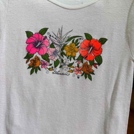 Vintage 80s Hawaii Floral Flower T-Shirt - Large (W)