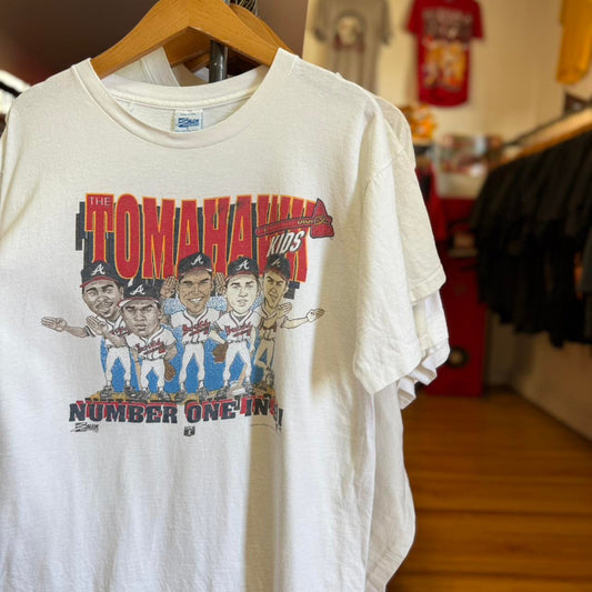 Vintage 90s Atlanta Braves Tomahawk Kids MLB Baseball T-Shirt