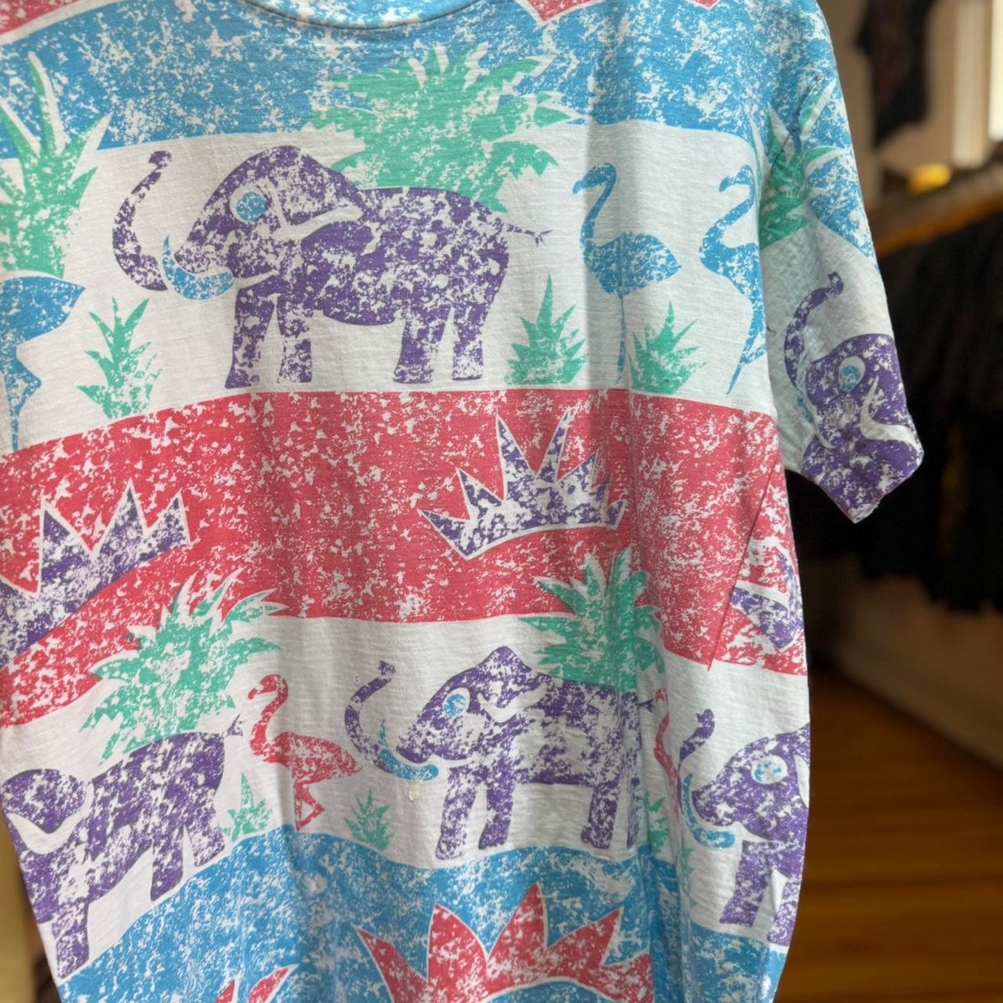 Vintage 90s Elephant Monkey Animal AOP Nature T-Shirt