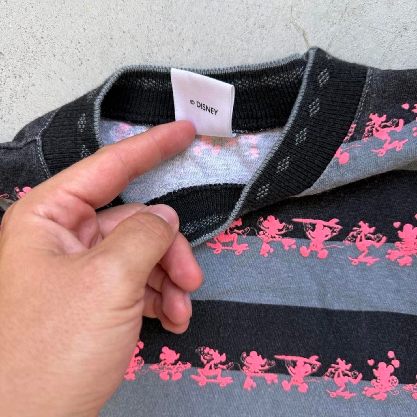 Vintage 90s Mickey Mouse AOP Striped T-Shirt - Large