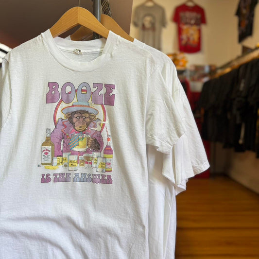 Vintage Booze Solves Everything Drinking Alcohol Monkey T-Shirt