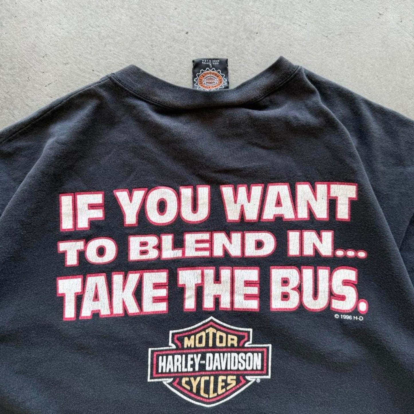 Vintage Harley Davidson Take the Bus Biker Motorcycle T-Shirt - Large
