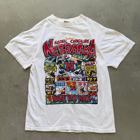 Vintage 90s Nebraska Huskers Reign Supreme Comic Strip T-Shirt - Medium