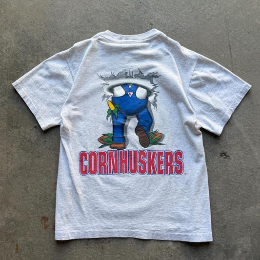 Vintage 90s Nebraska Huskers Nutmeg Burst Through T-Shirt - Medium