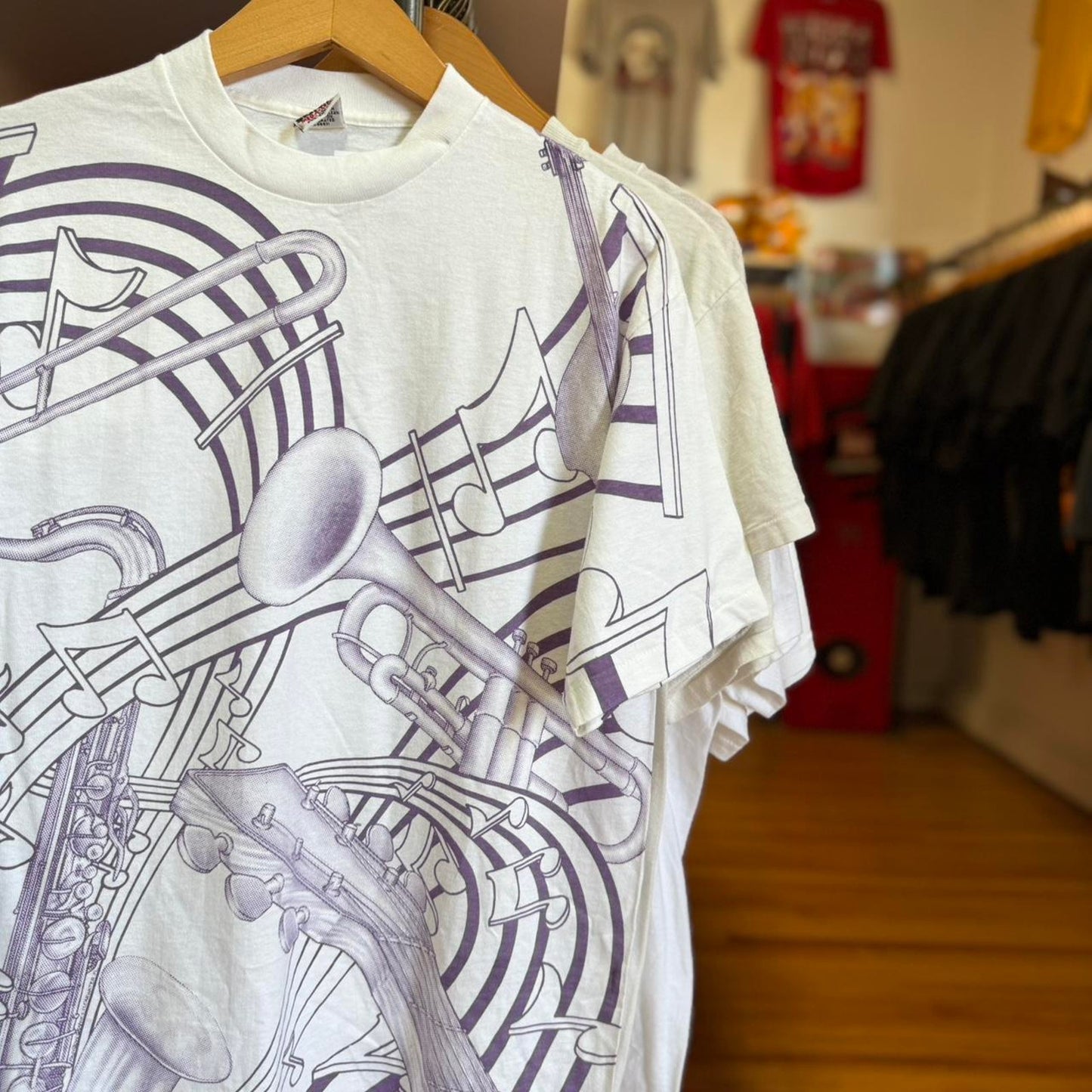 Vintage 90s Music Instrument Heat Changing Trombone Guitar T-Shirt