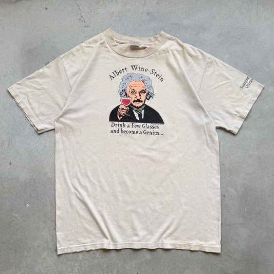 Vintage Albert Winestein Wine Drinking Humor T-Shirt - Large