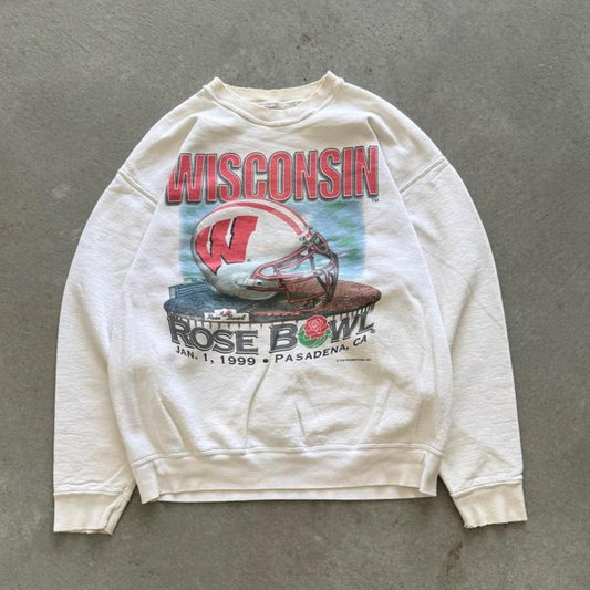 Vintage 90s Wisconsin Badgers Rose Bowl Football Crewneck - Large