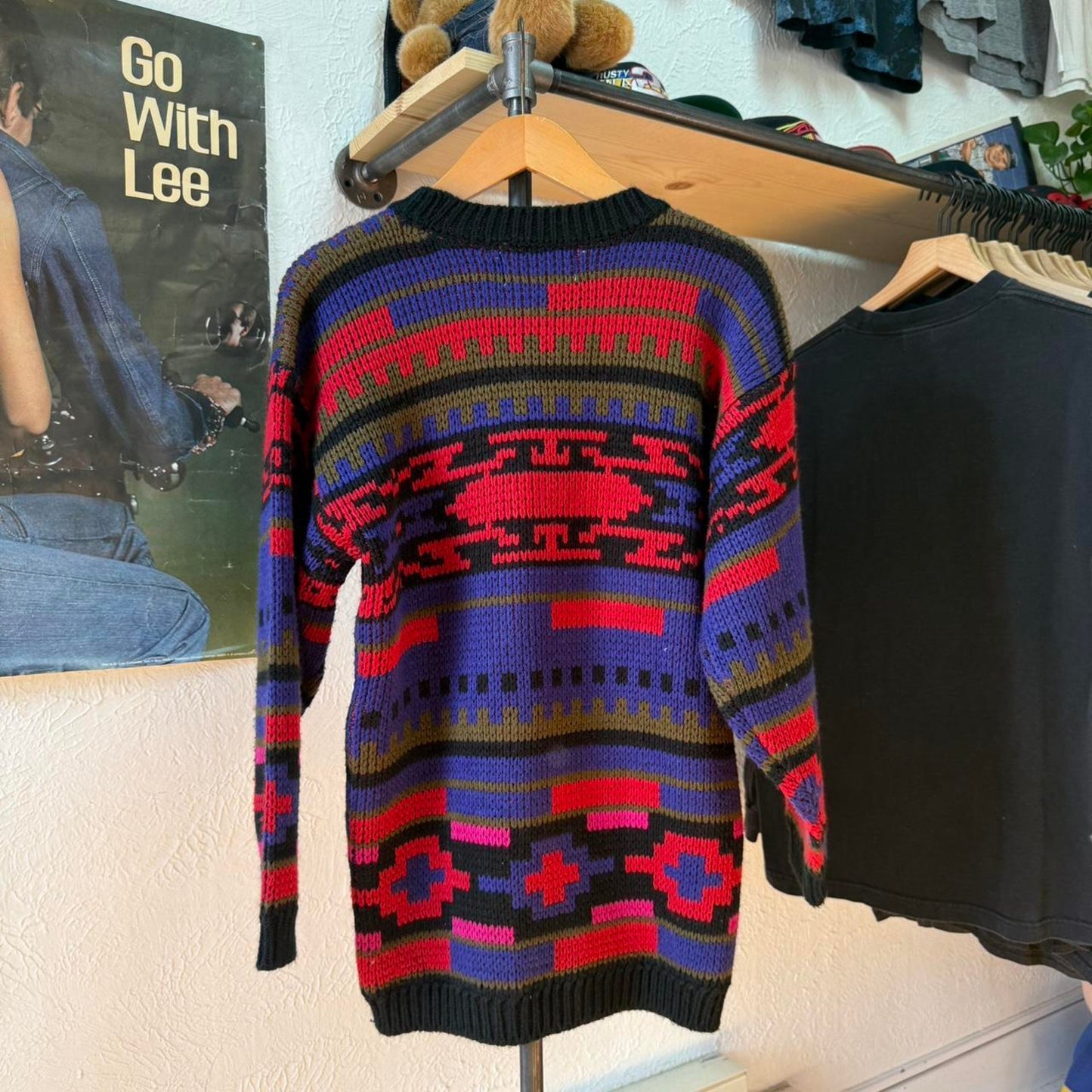 Vintage 90s Patterned Knit Knitted Sweater - Small