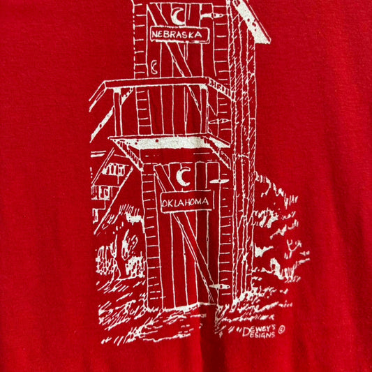 Vintage 80s Nebraska Huskers Oklahoma Sooners Outhouse T-Shirt