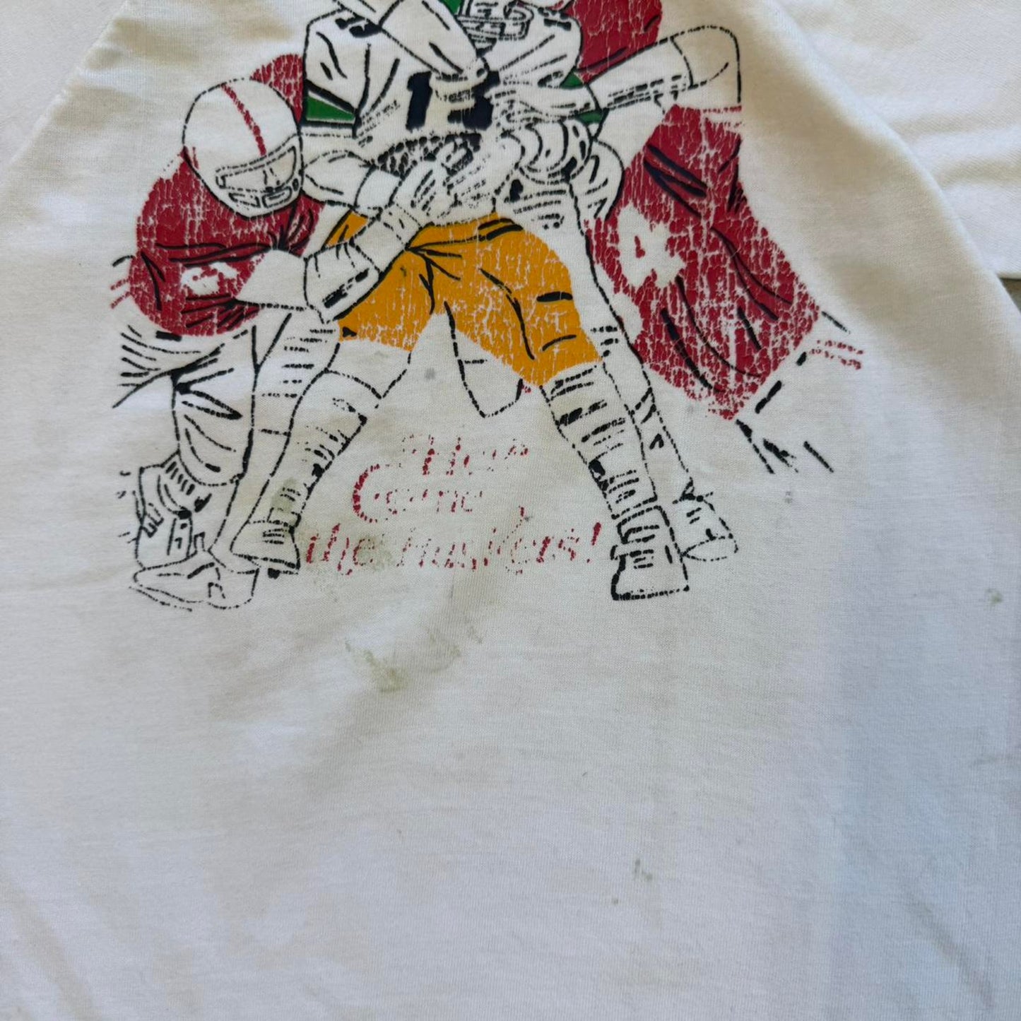 Vintage 90s Nebraska Huskers Football Tackle T-Shirt - Kids Large