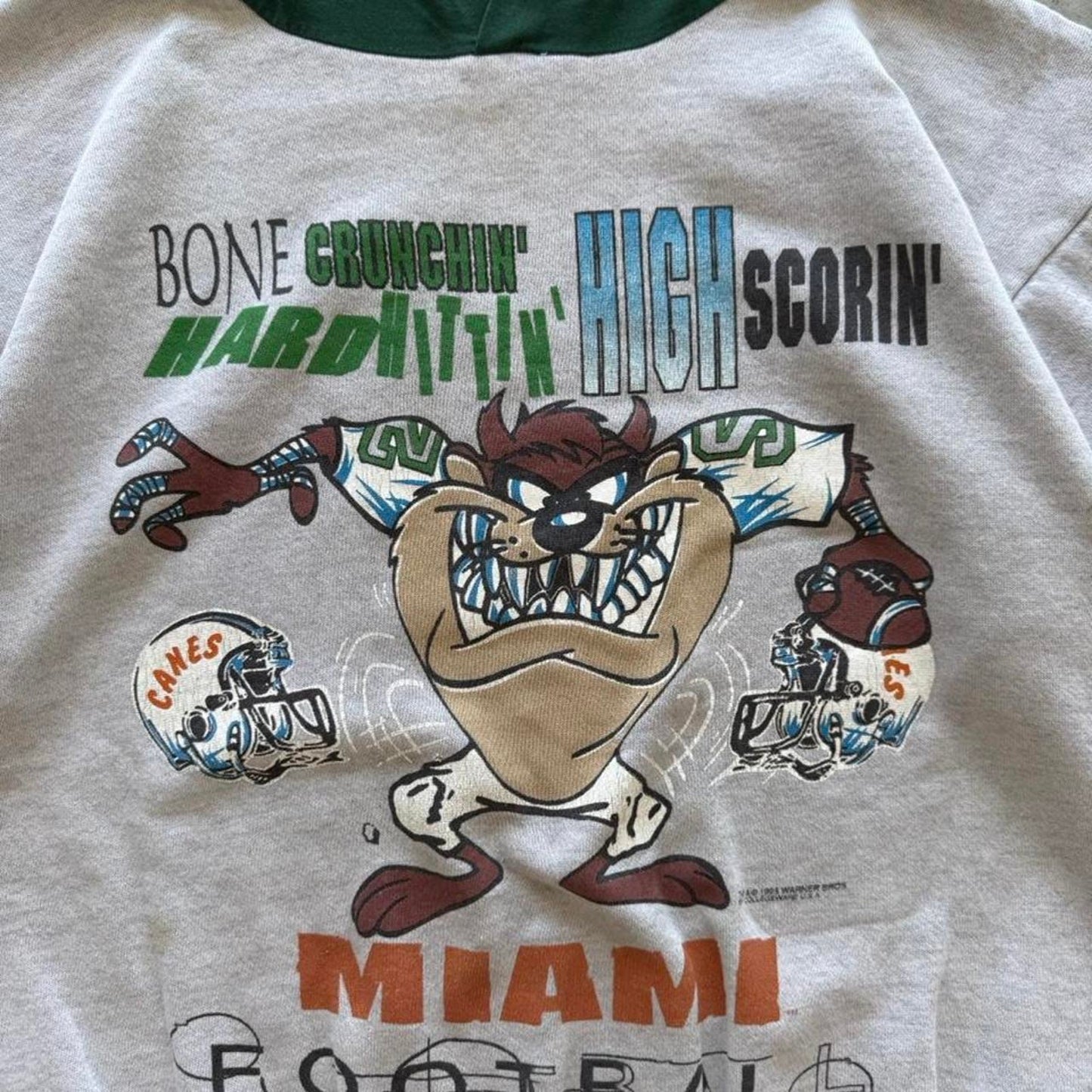 Vintage 90s Miami Hurricanes Taz Looney Tunes Crewneck Hoodie - XX-Large