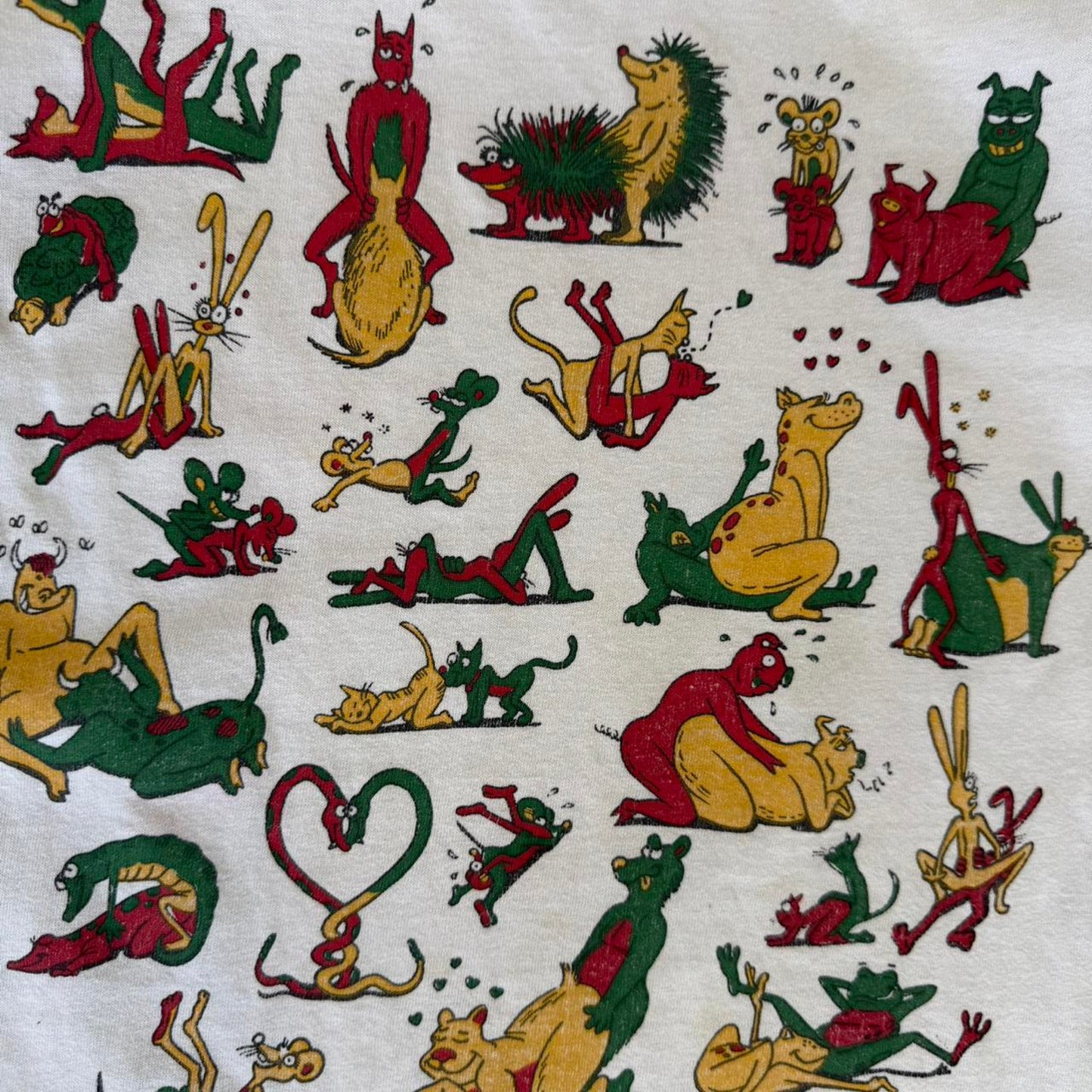 Vintage 90 Cartoon Sex Position Funny T-Shirt - Large