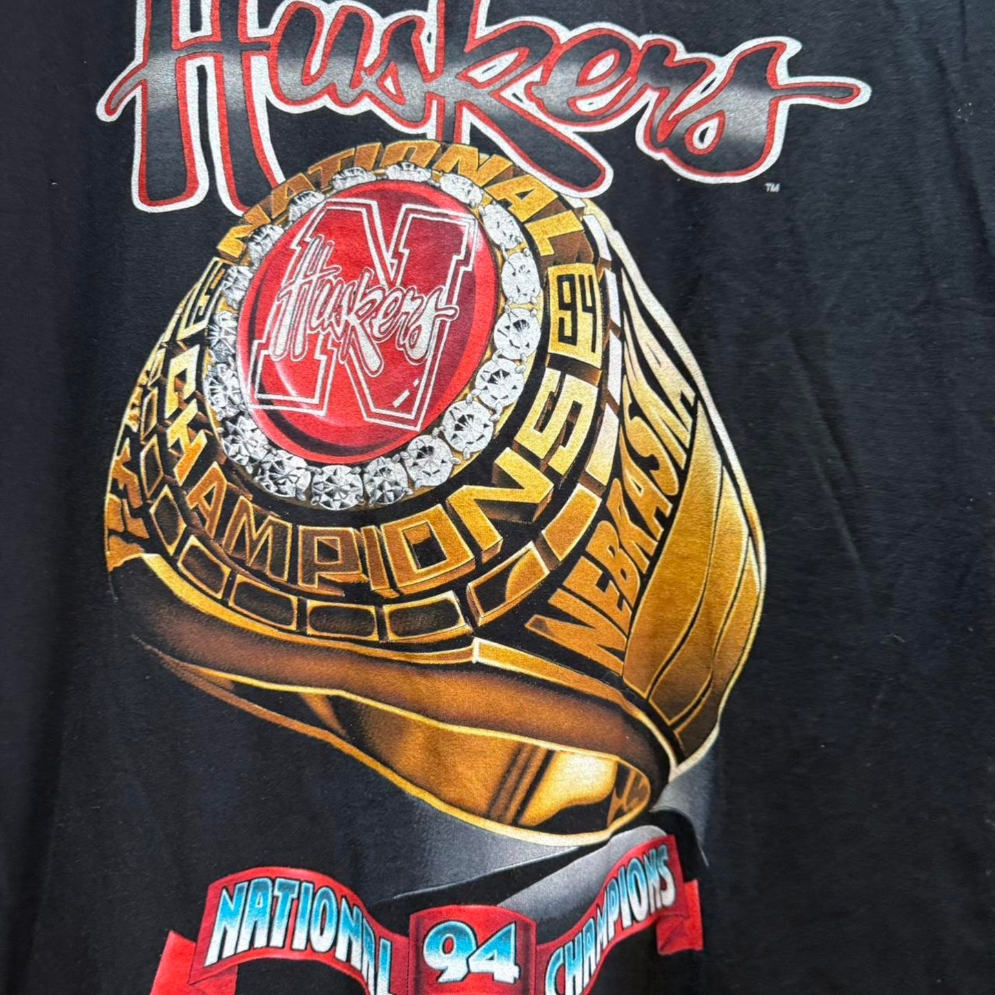 Vintage 90s Nebraska National Championship Ring T-Shirt - Large