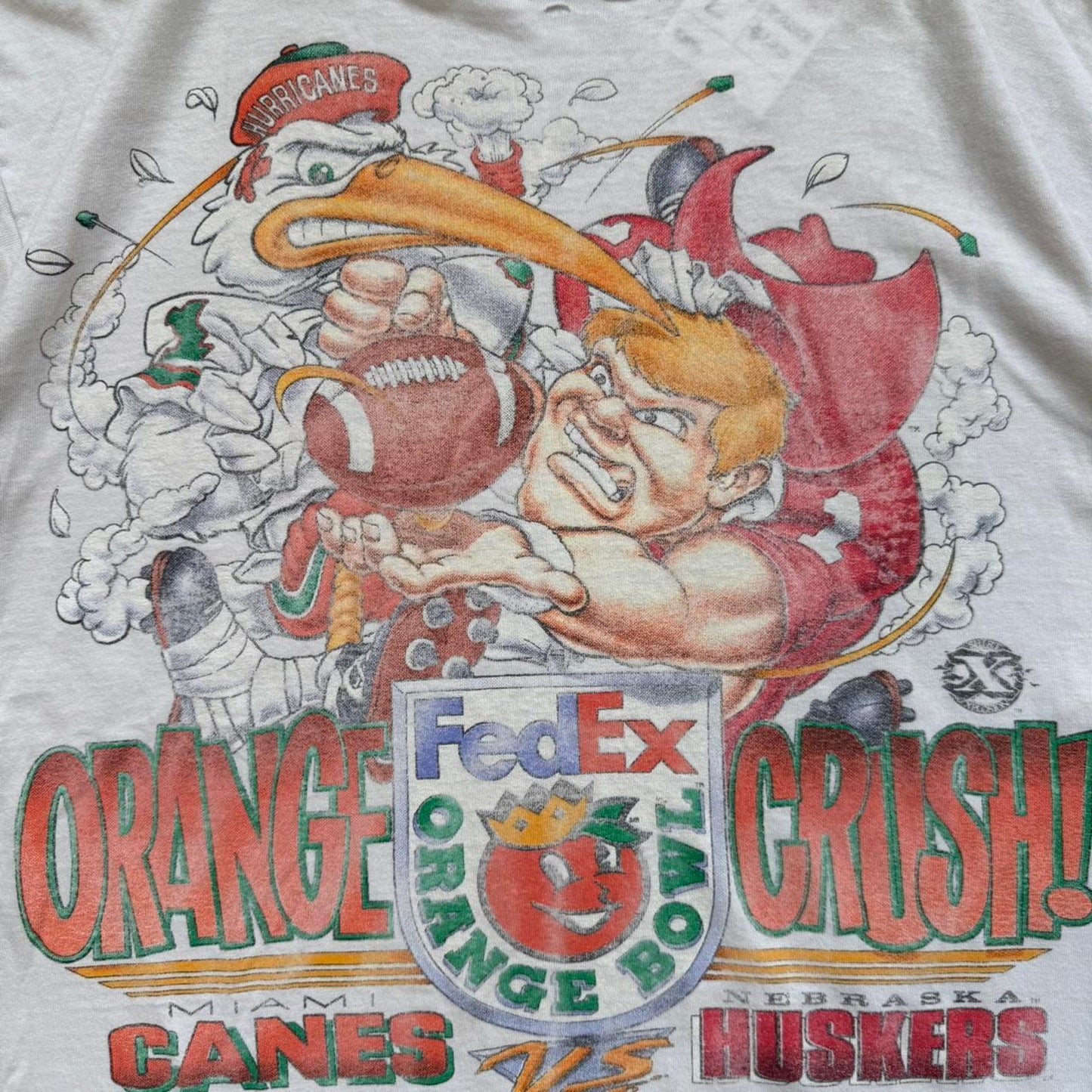 Vintage 90s Nebraska Huskers Orange Crush FedEx Bowl Hurricanes T-Shirt - Large
