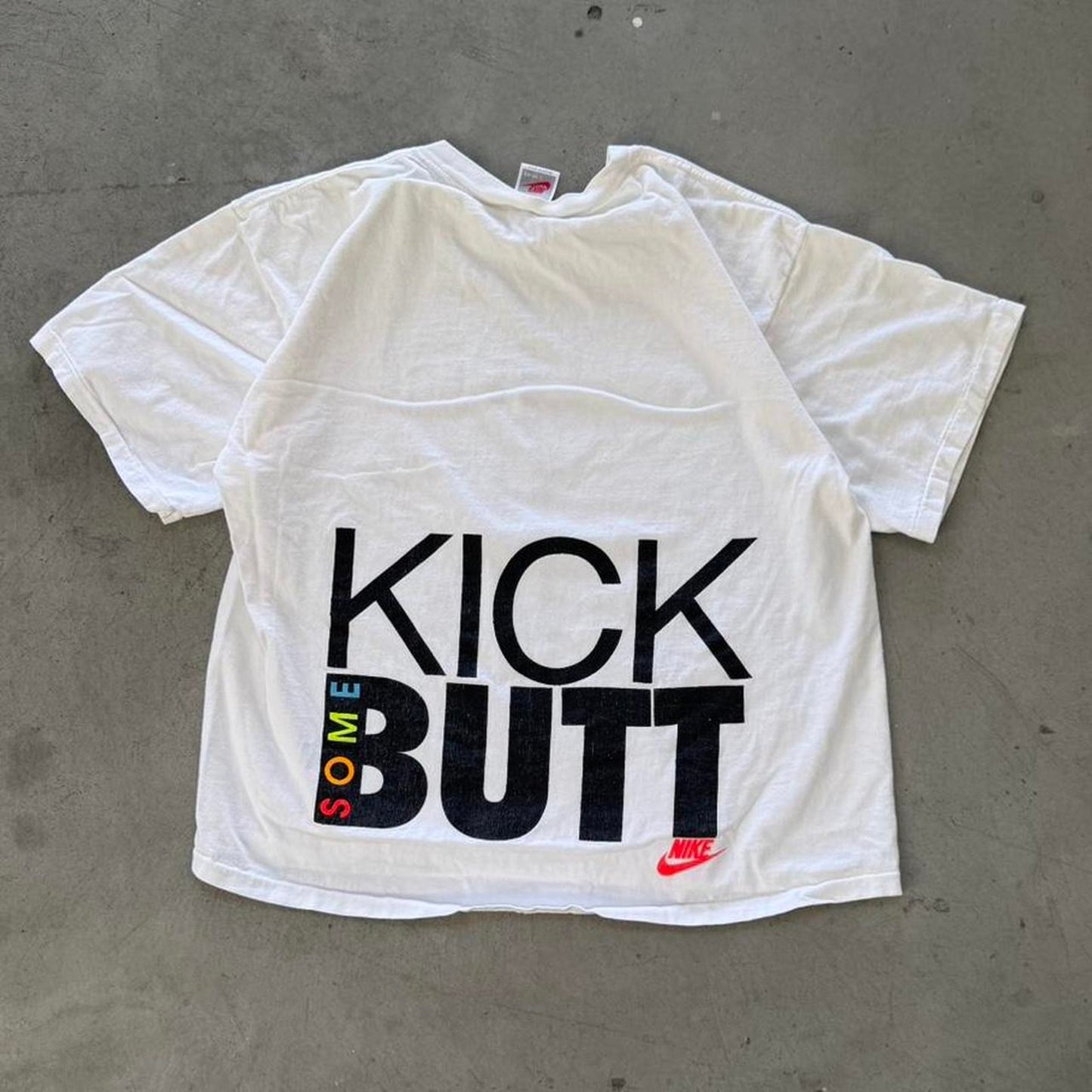 Vintage 90s Nike Kick Some Butt Swoosh T-Shirt - Large