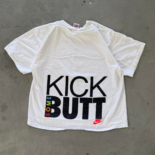 Vintage 90s Nike Kick Some Butt Swoosh T-Shirt - Large