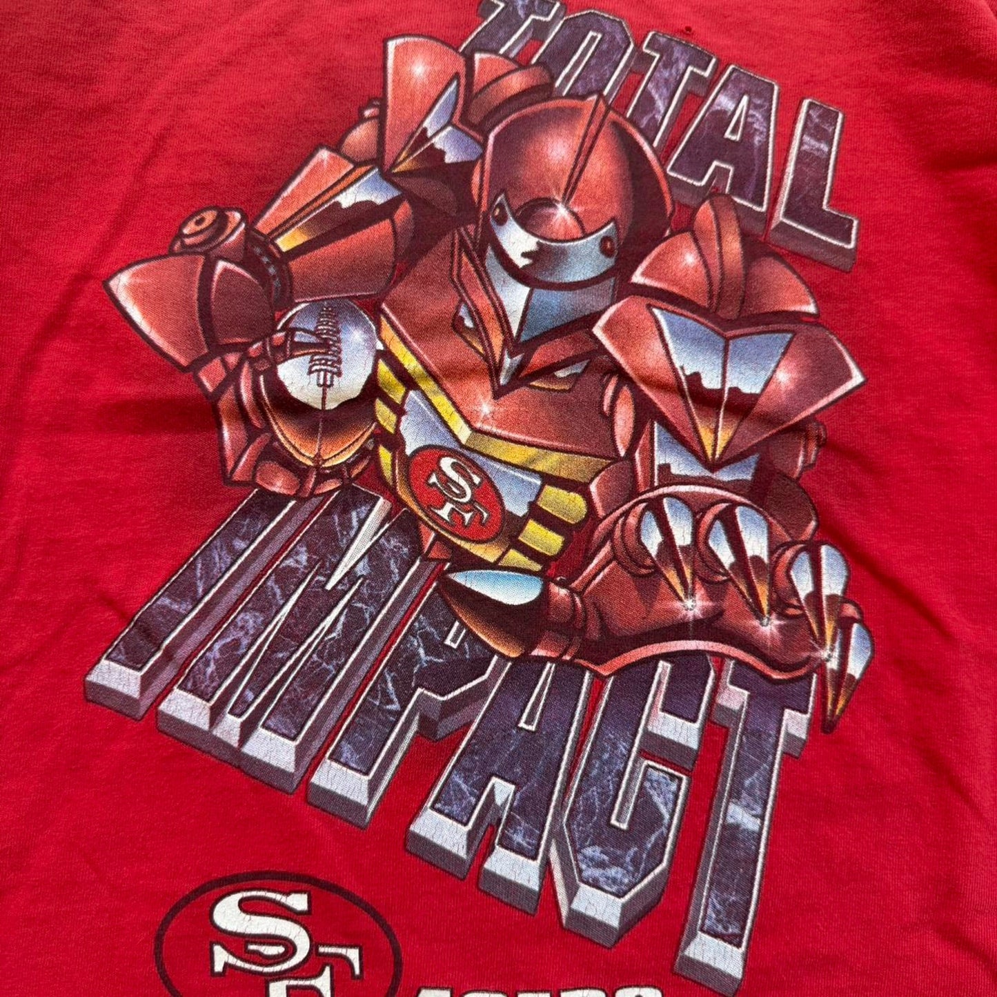Vintage 90s San Francisco 49ers Superhero NFL T-Shirt - Kids 14-16