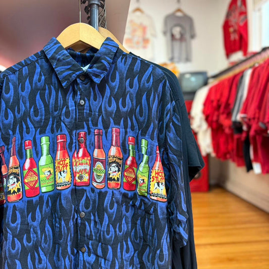 Vintage 90s Big Dogs Hot Sauce Flame Shirt - X-Large