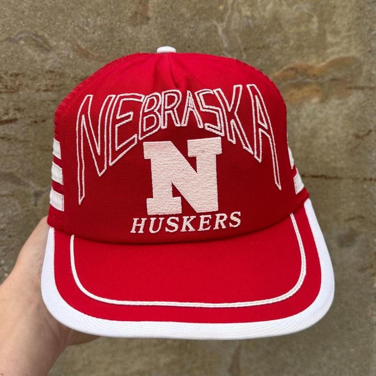 Vintage 80s Nebraska Huskers Three Stripe Trucker