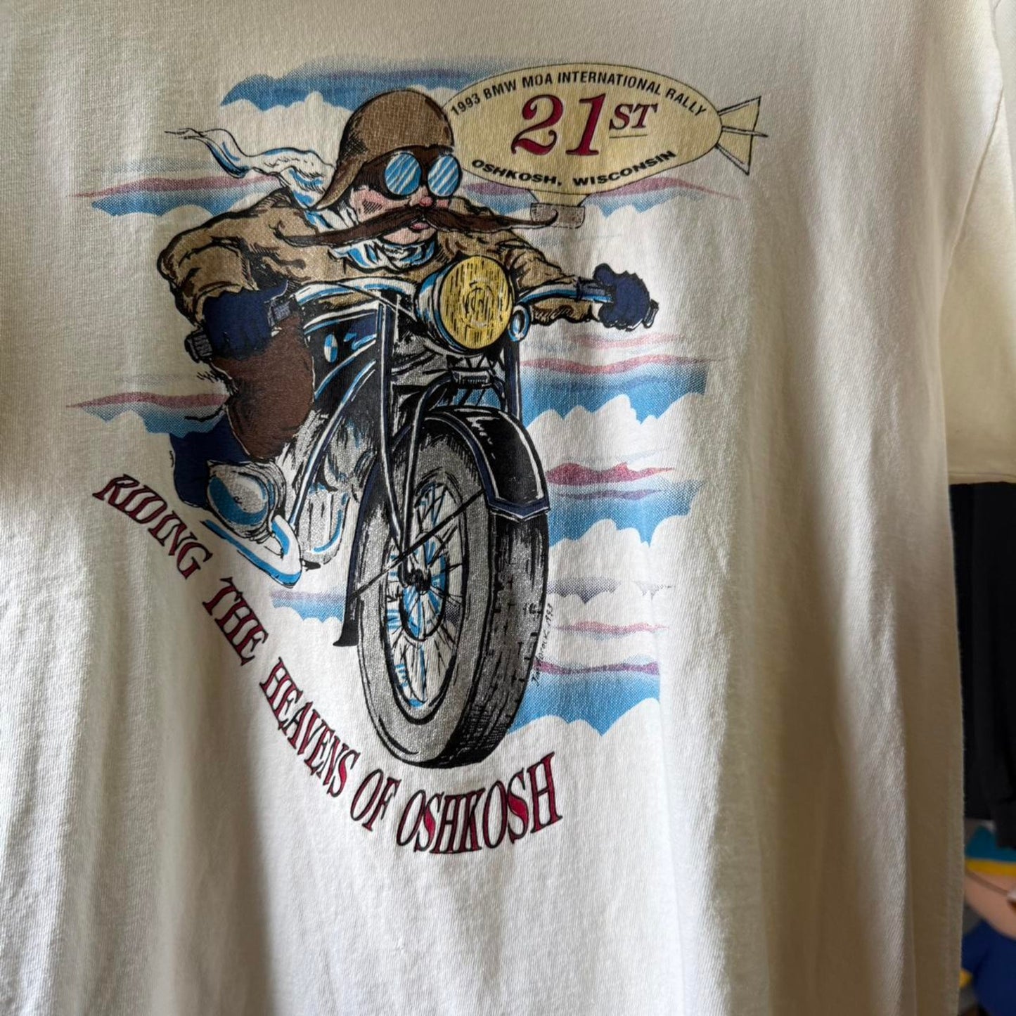 Vintage 90s Riding the Heavens of Osh Kosh BMW Biker T-Shirt - Large