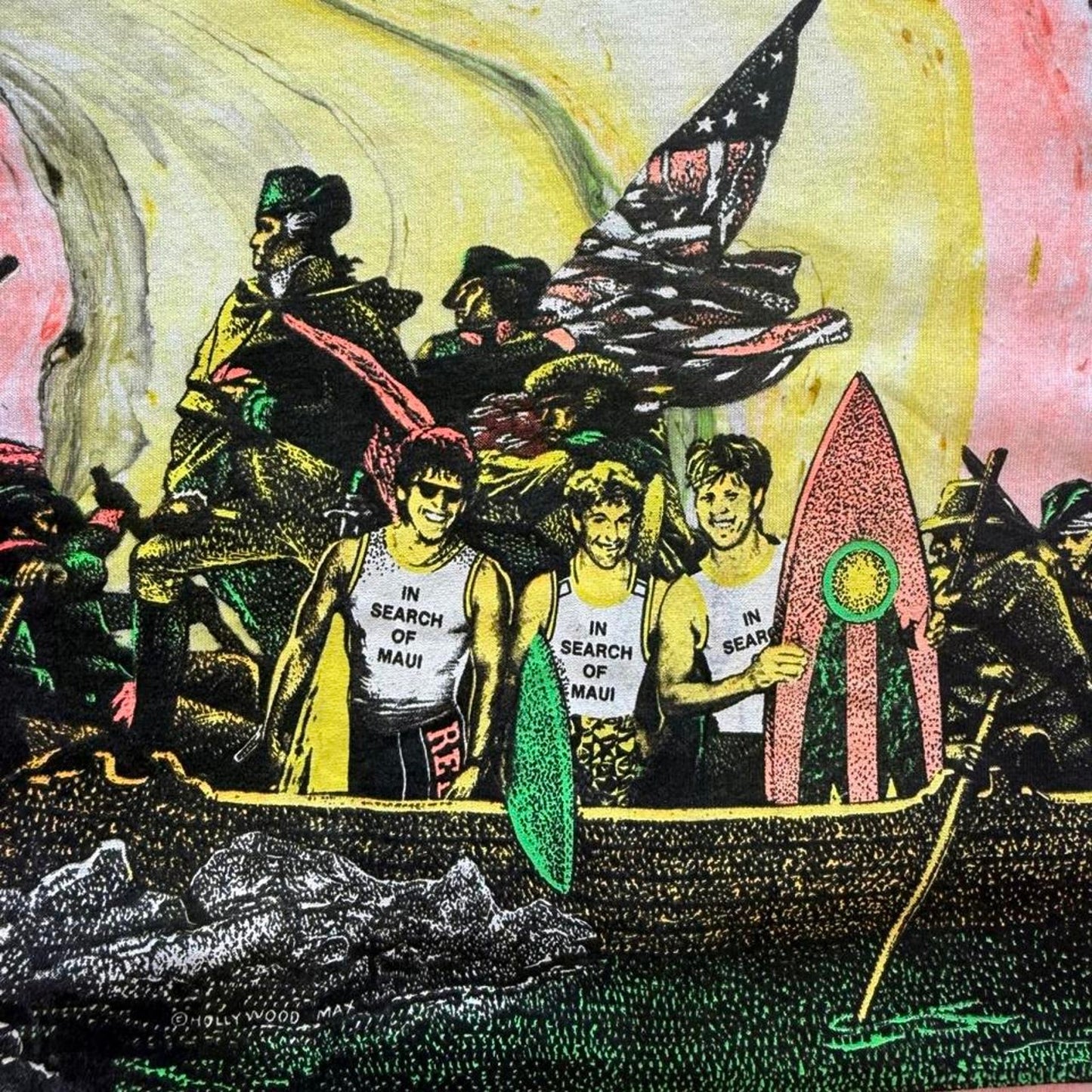 Vintage 90s Surfing Crossing the Delaware Parody Marble Dye T-Shirt - Medium