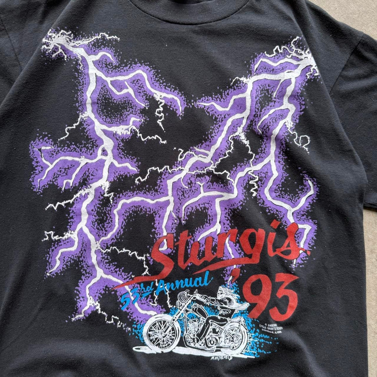 Vintage 1993 Sturgis Motorcycle Rally Lightning Biker T-Shirt - X-Large
