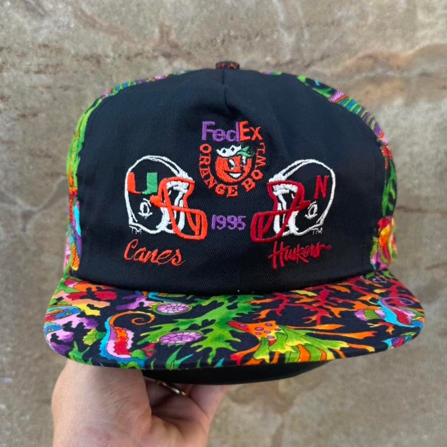 Vintage 90s Nebraska Husker Vs Miami Hurricanes FedEx Orange Bowl Underwater Ocean Snapback