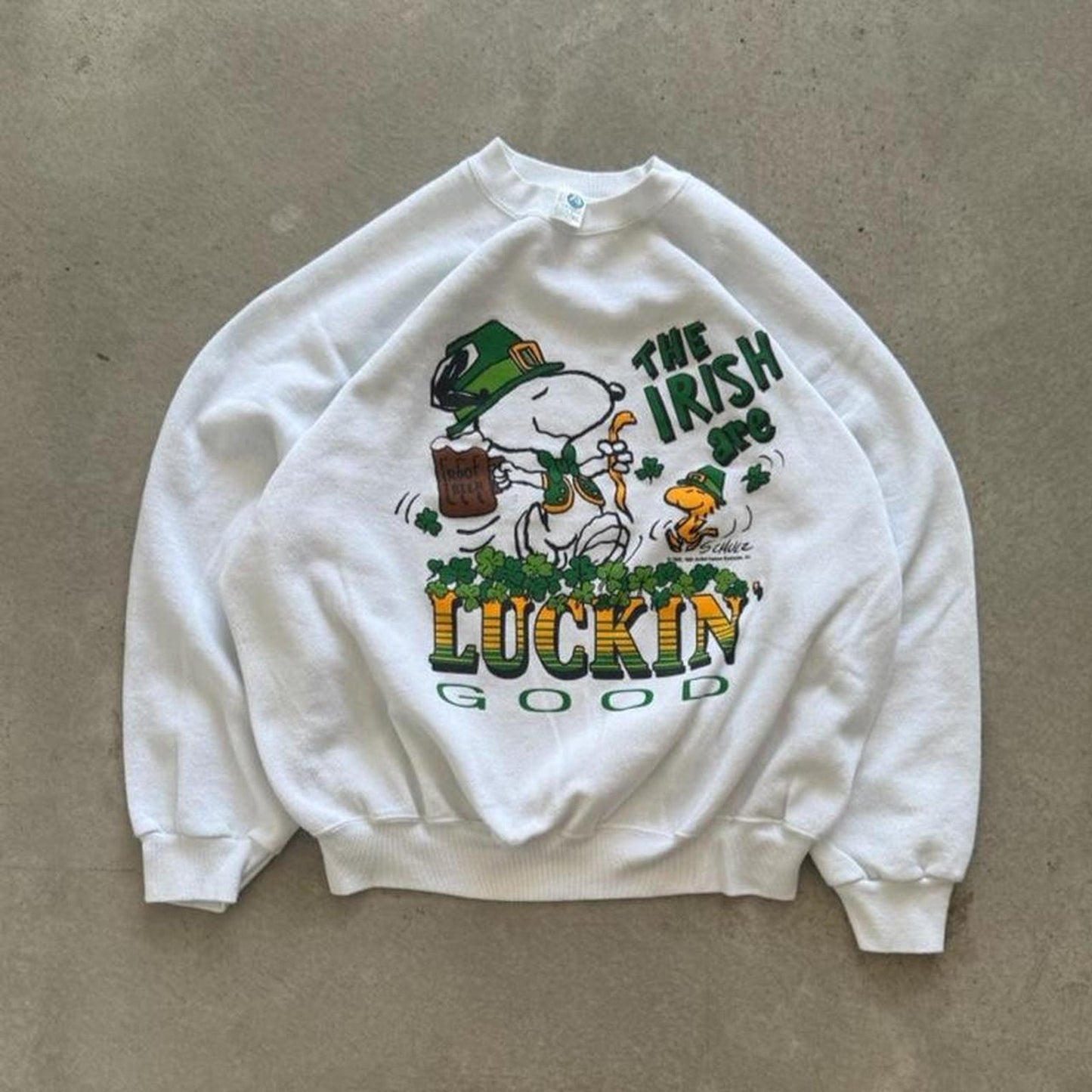 Vintage 80s Snoopy Luckin Good Irish Cartoon Crewneck - X-Large
