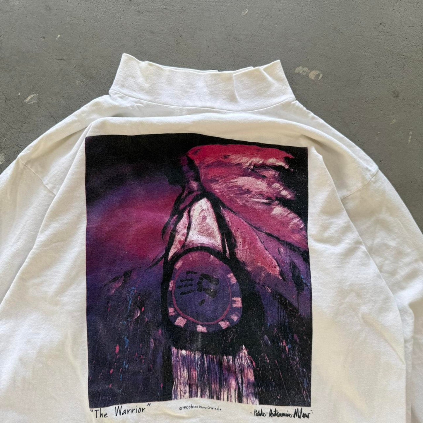 Vintage 90s The Warrior Native American Art T-Shirt - Medium