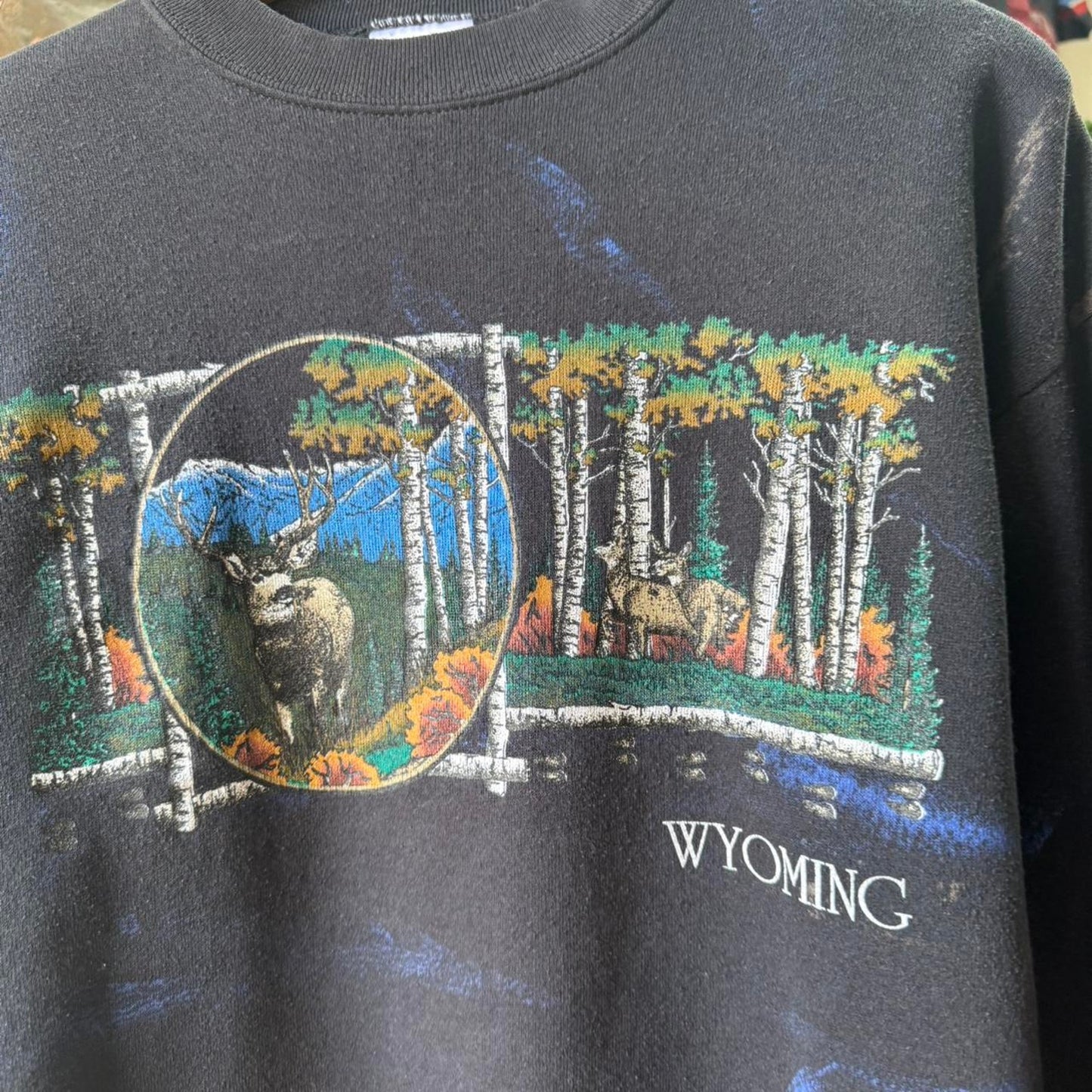 Vintage 90s Wyoming Deer Animal AOP Crewneck - Large