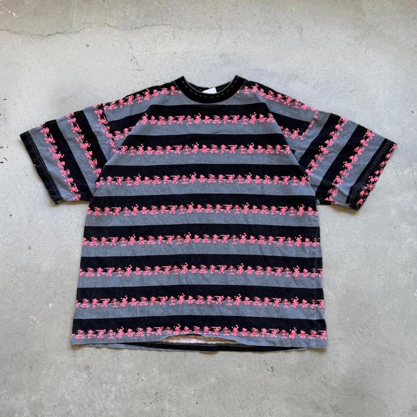 Vintage 90s Mickey Mouse AOP Striped T-Shirt - Large