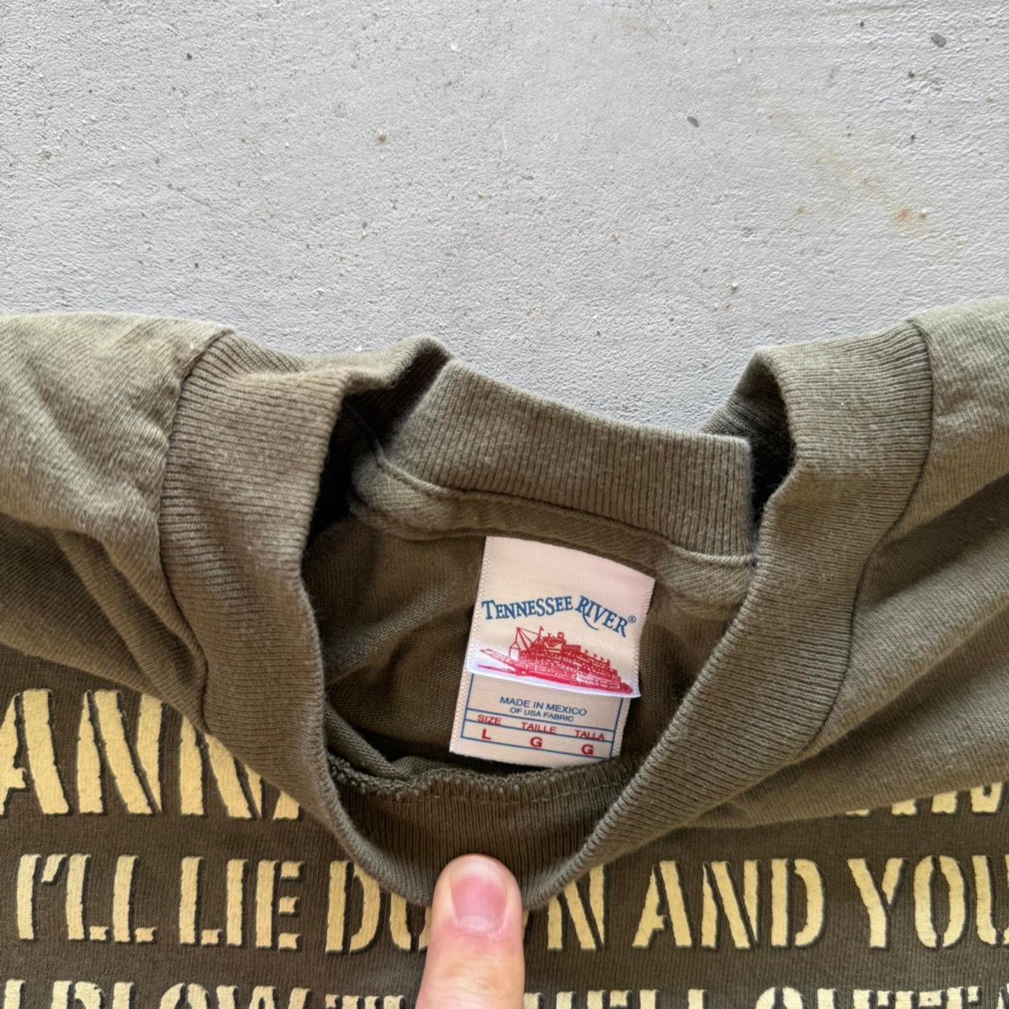 Vintage Wanna Play Army Blow Me Text T-Shirt - Large