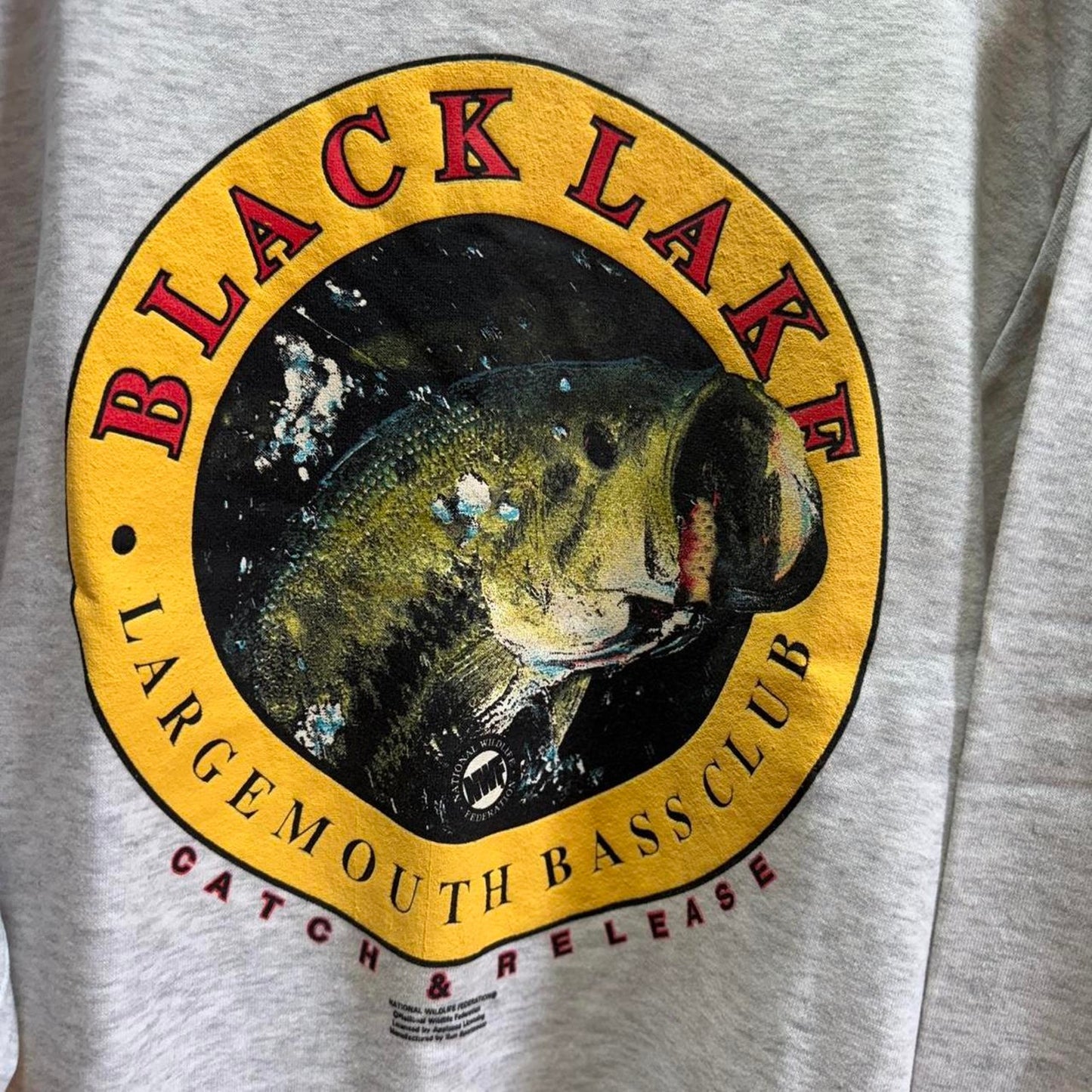 Vintage 90s Black Lake Fish Fishing Big Mouth Bass Crewneck