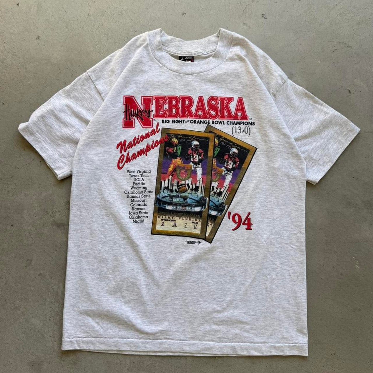Vintage 1994 Nebraska Huskers National Champions Ticket Stub T-Shirt - Large