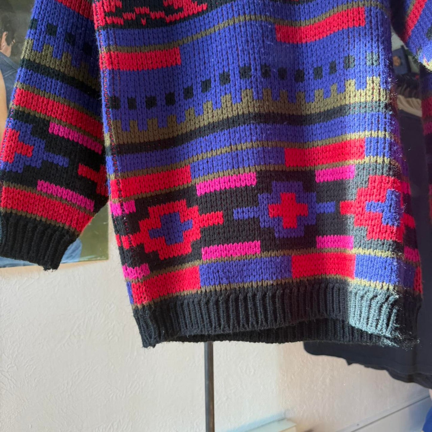 Vintage 90s Patterned Knit Knitted Sweater - Small