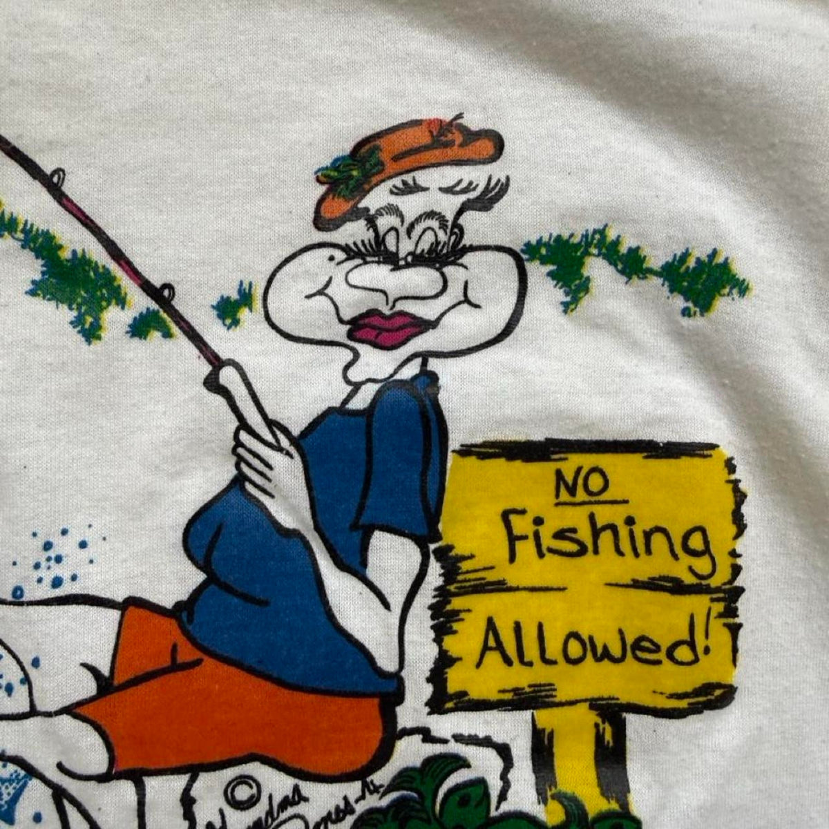 Vintage 90s Happy Hooker Fishing Fish T-Shirt - Large